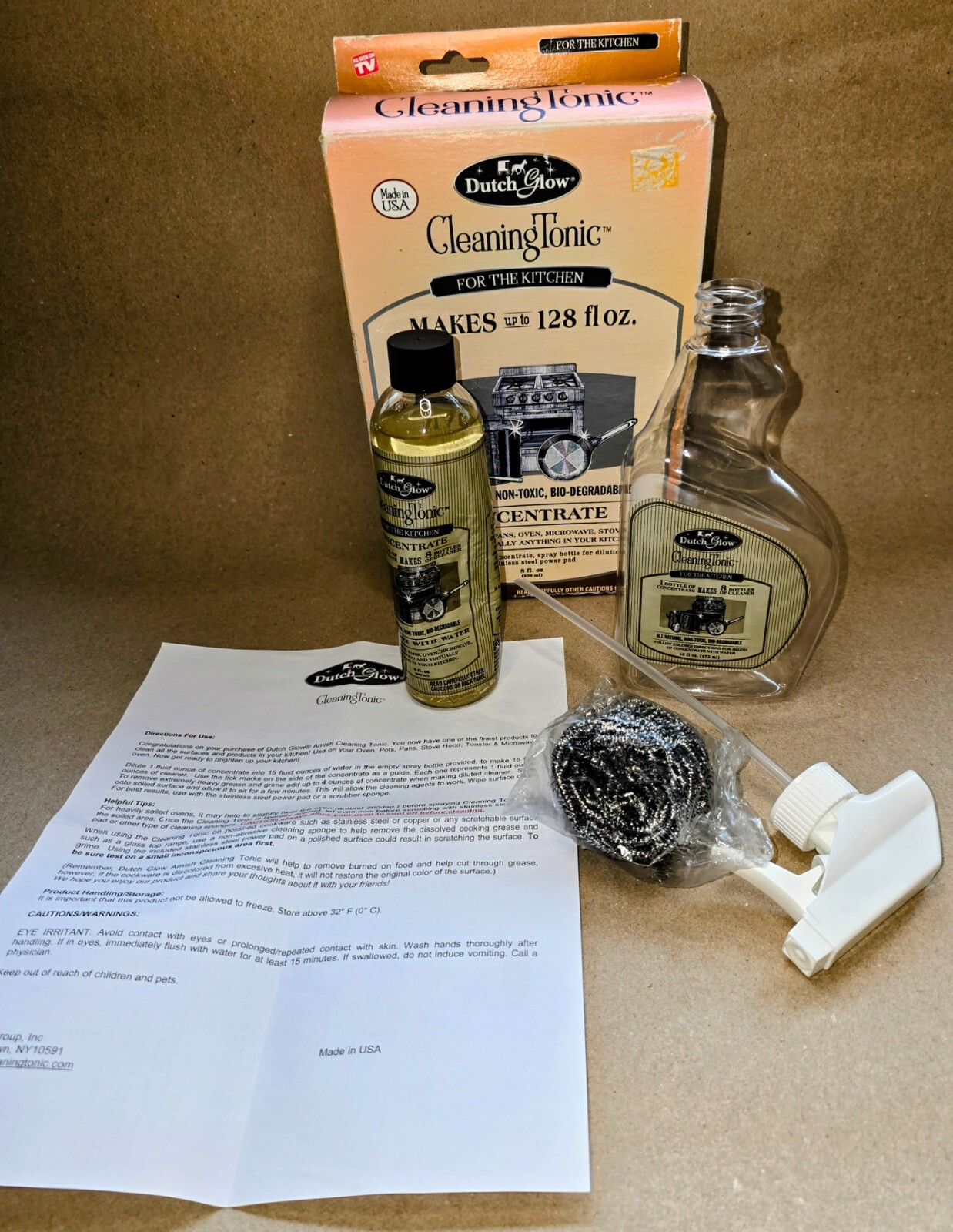 Dutch Glow Cleaning Tonic Kitchen Kit 8 oz Concentrate & Spray Bottle & Scrubber