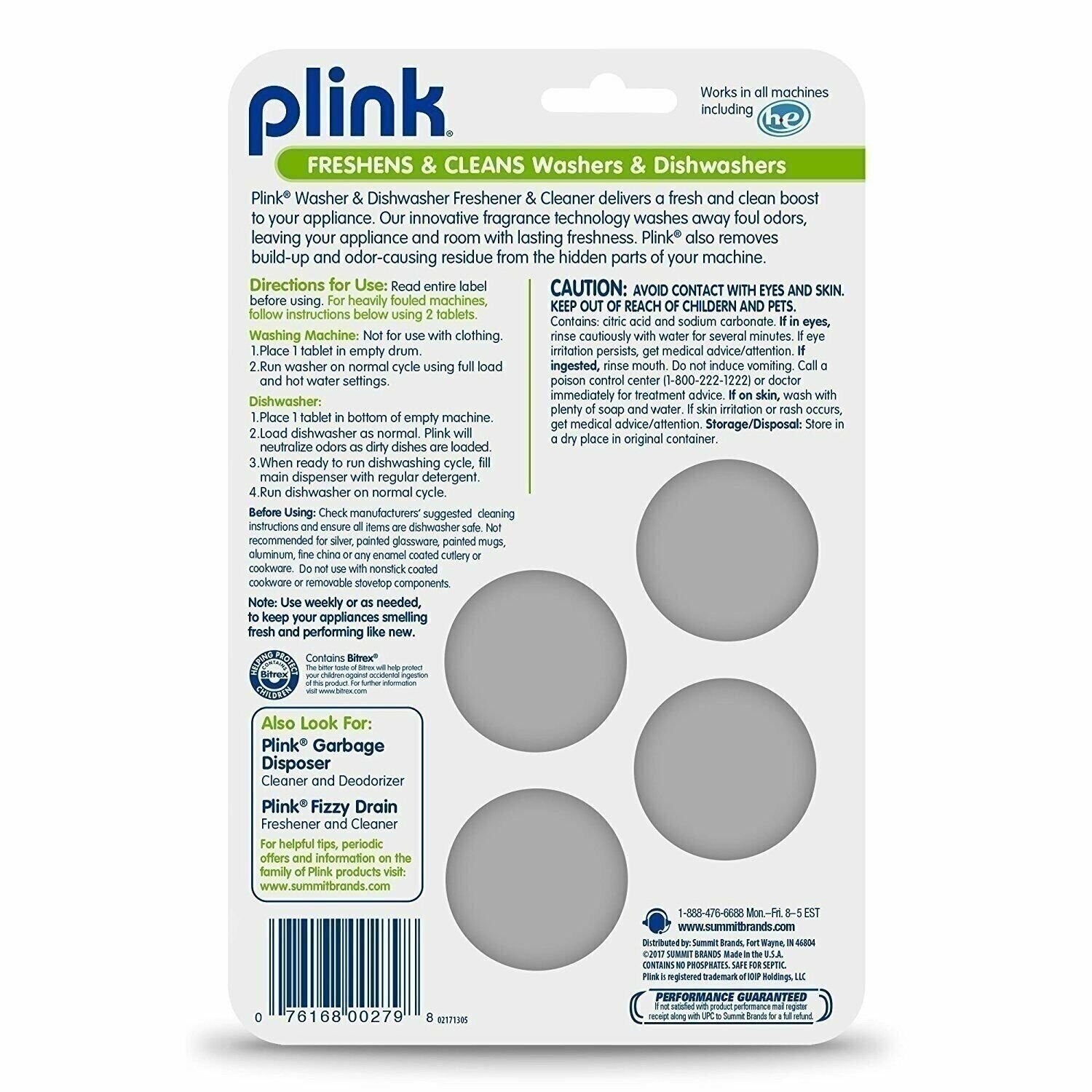 Plink Clothes Washer & Dishwasher Odor Freshener and Cleaner – 4 Lemon Tablets