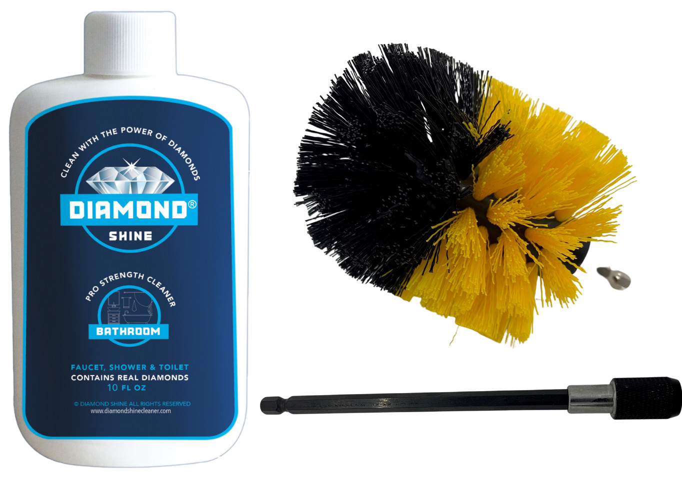 3 Piece – Diamond Shine Bathroom Cleaner & Toilet Drill Brush Combo w/extension