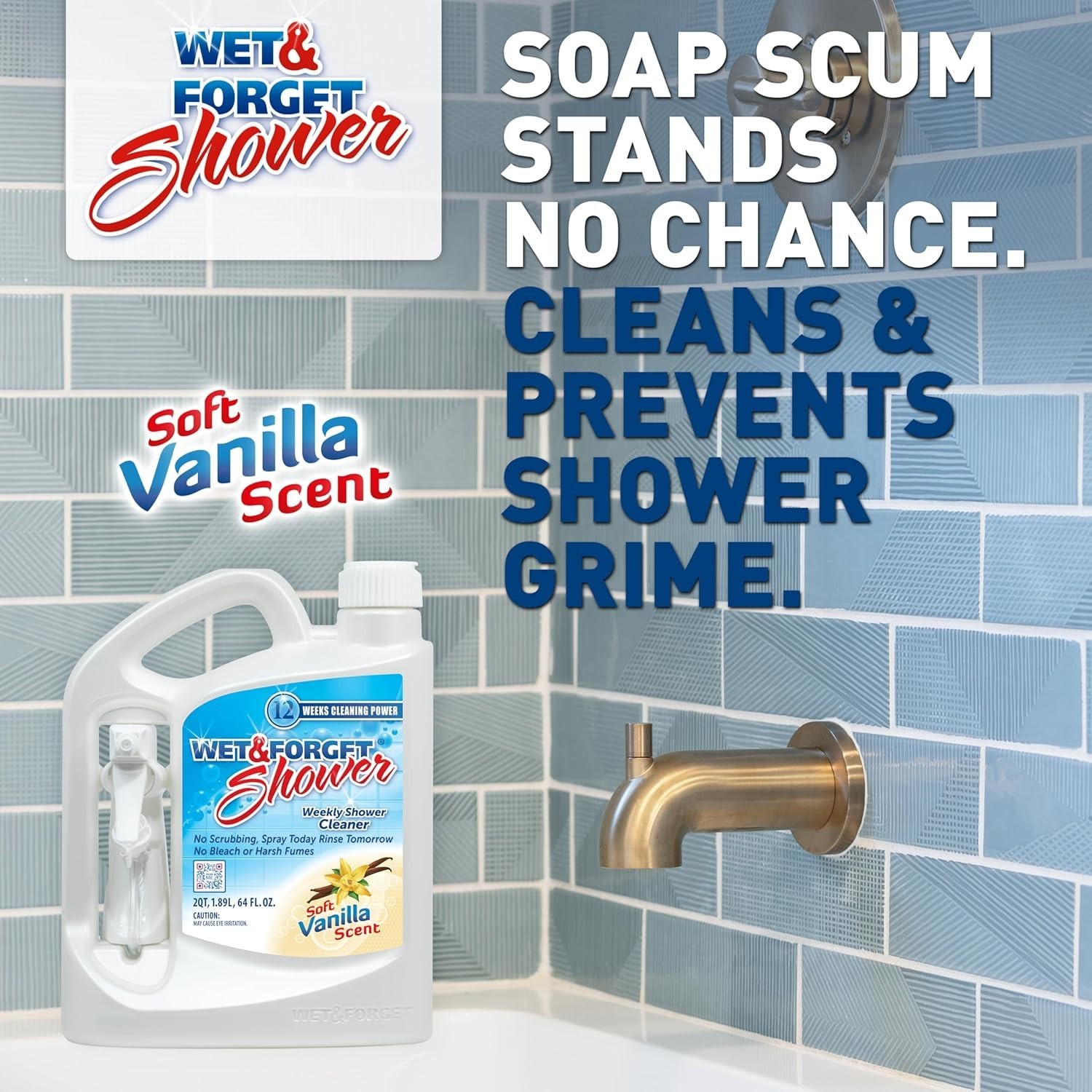 Bleach-Free Weekly Shower Cleaner – 128 Fl Oz Vanilla Scent, No Scrubbing Needed