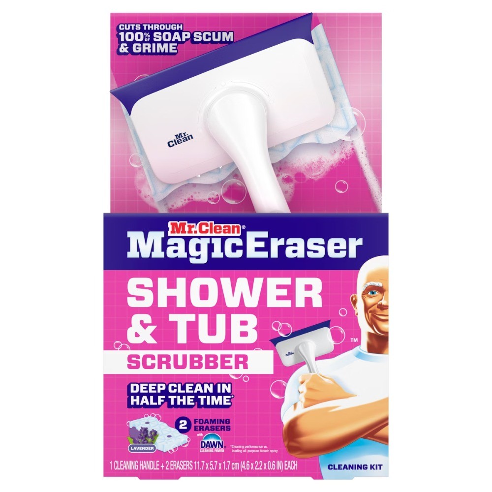Mr. Clean Magic Eraser Scrubber Kit, Lavender, 1 Scrubber + 2 Erasers