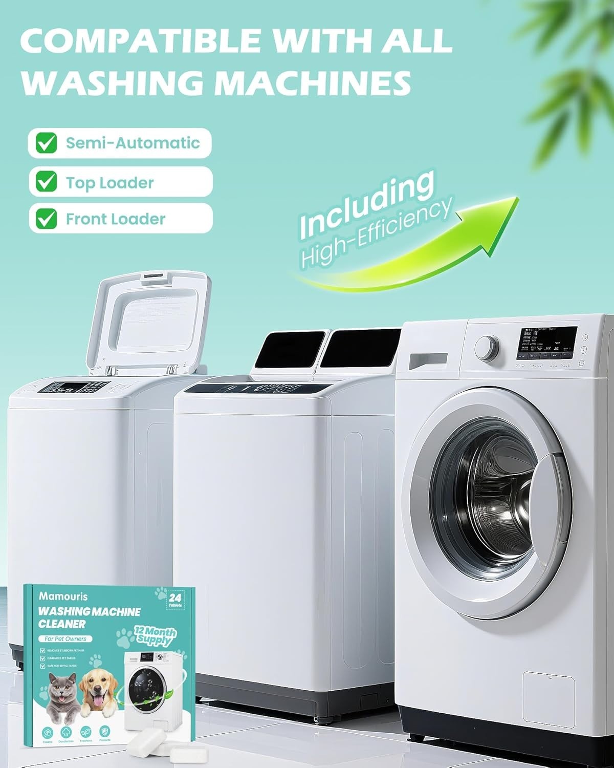 Washing Machine Cleaner Tablets – 24 Pack for HE & Top Load Washers, Pet Safe