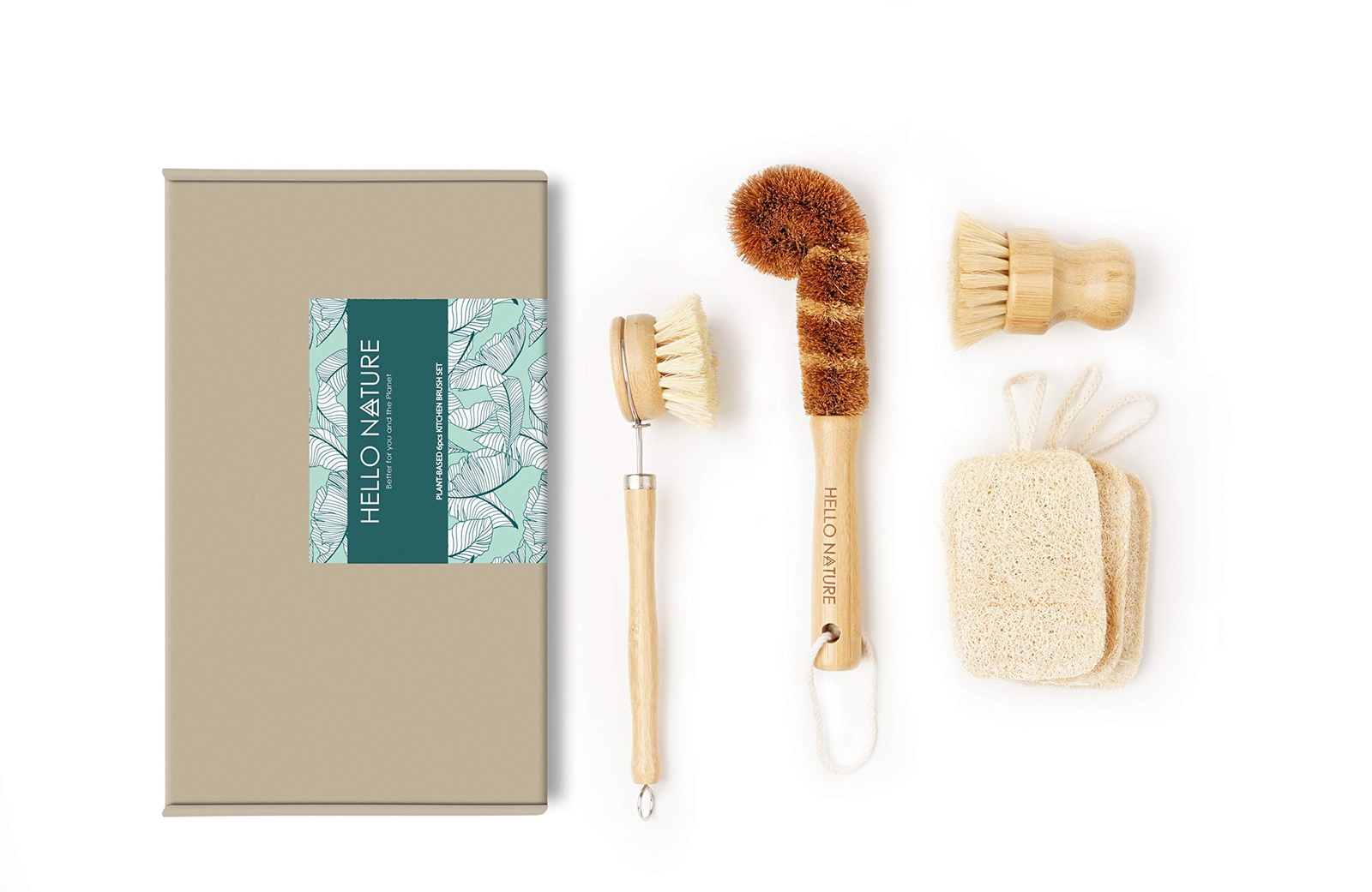 Plantbased 6pcs Kitchen Brush Set By Sustainable & Biodegradable Natural Fibre B