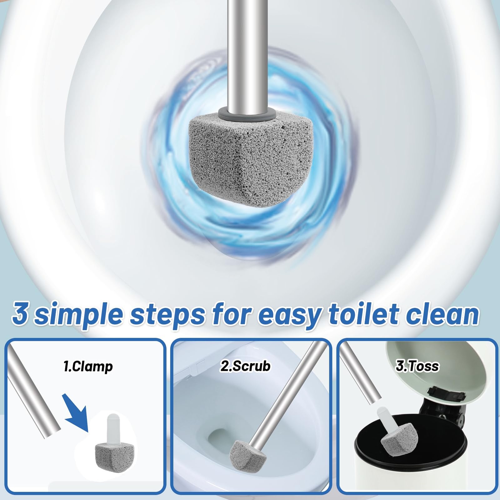 YINGMORE Pumice Stone Toilet Bowl Cleaner 1 Handle+8 Pumice, Black