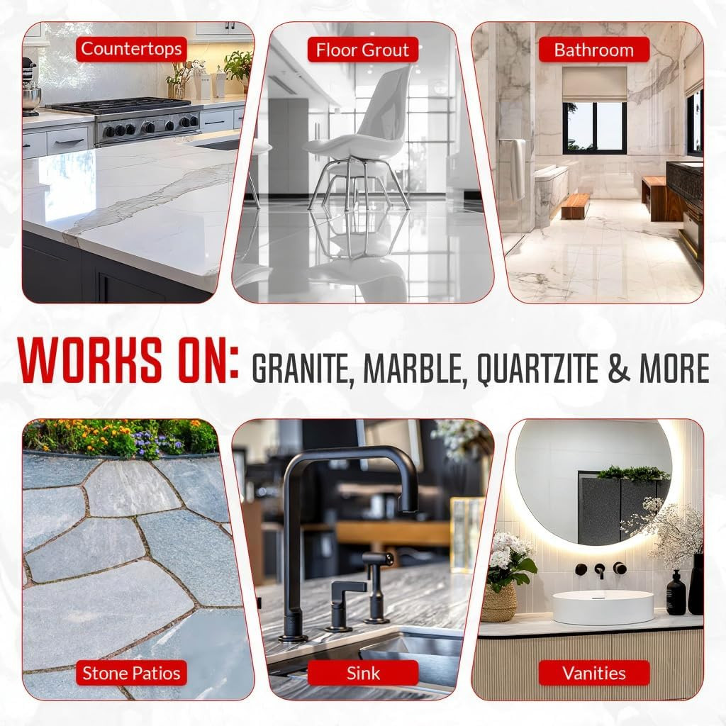 Granite & Quartz Care Kit, 3 Piece Maintenance Stone Care Combo Kit – Cleans & R