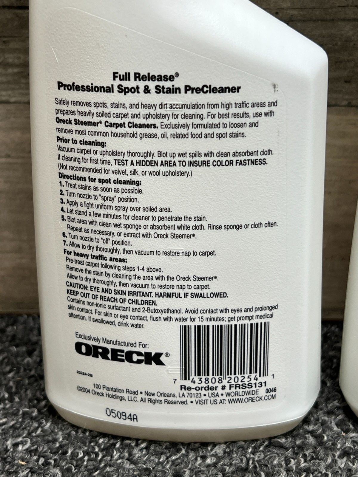 Oreck Professional Full Release Spot & Stain PreCleaner Two 16 oz Bottles – New!