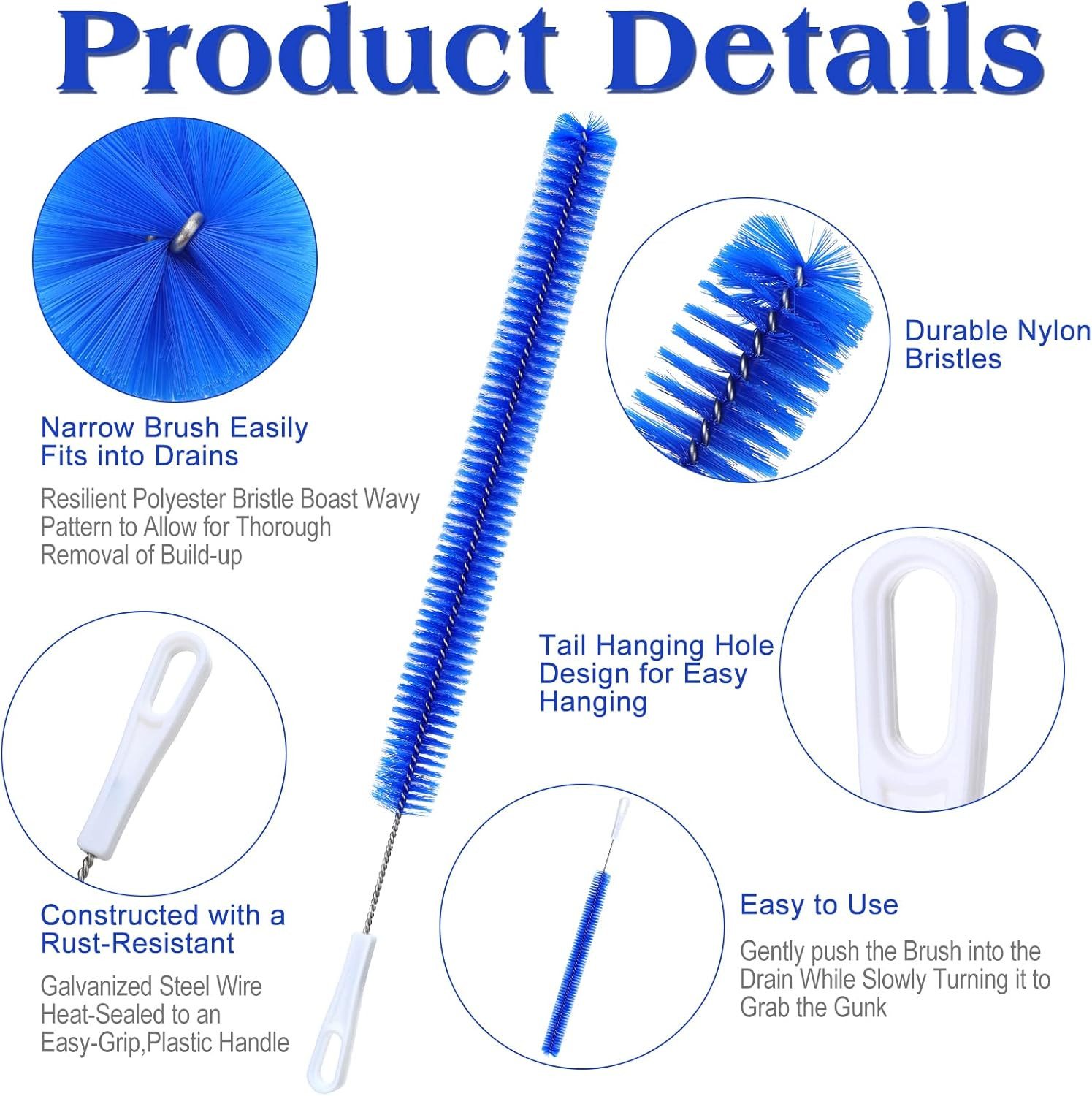 2 Pcs Drain Cleaner Brush 15 Inches Extra Long Handle Scrub Cleaner Bottle Brush