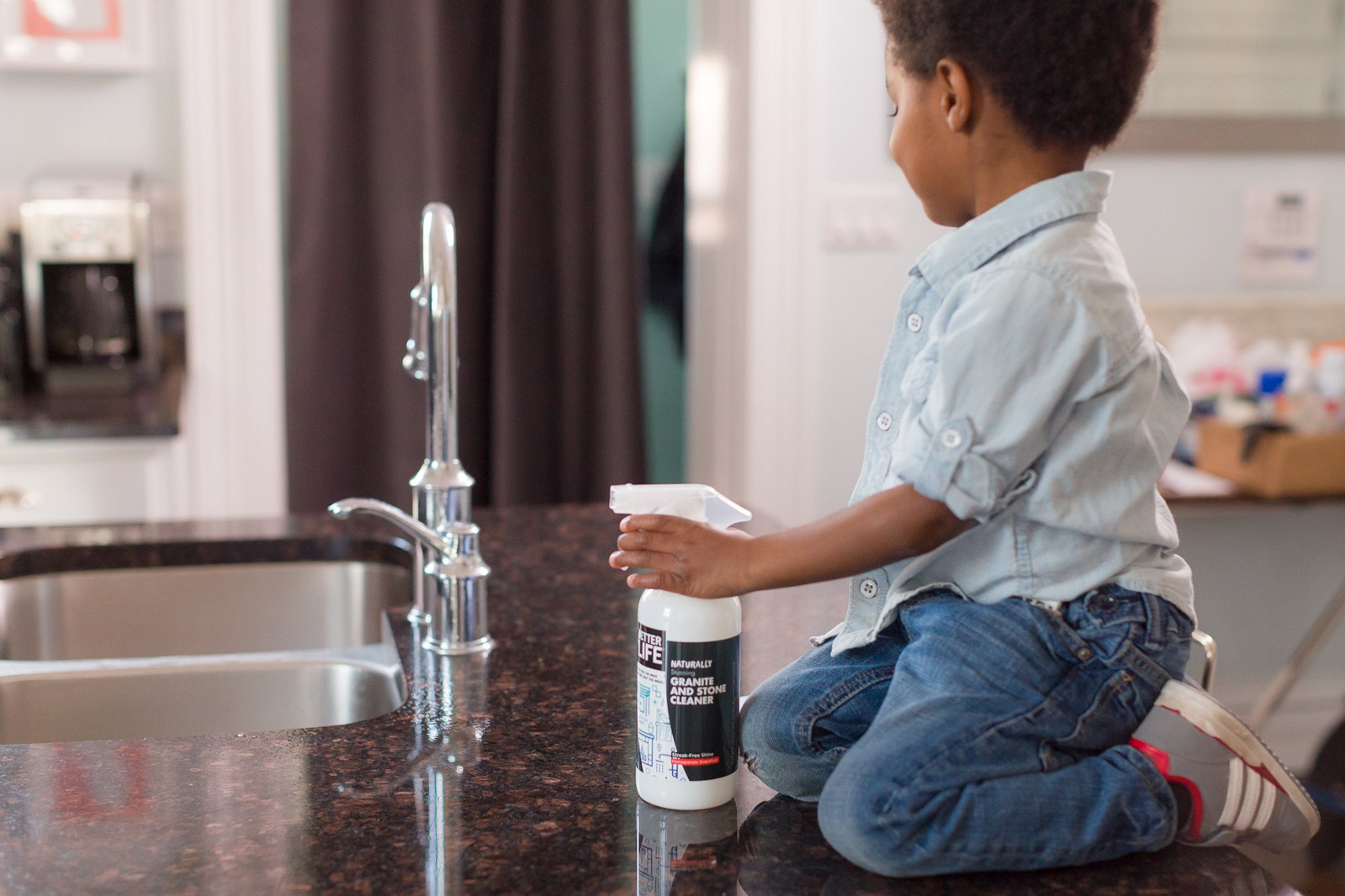 Granite Cleaner and Polish – Stone Countertop Cleaner for Marble, Quartz, Sla…
