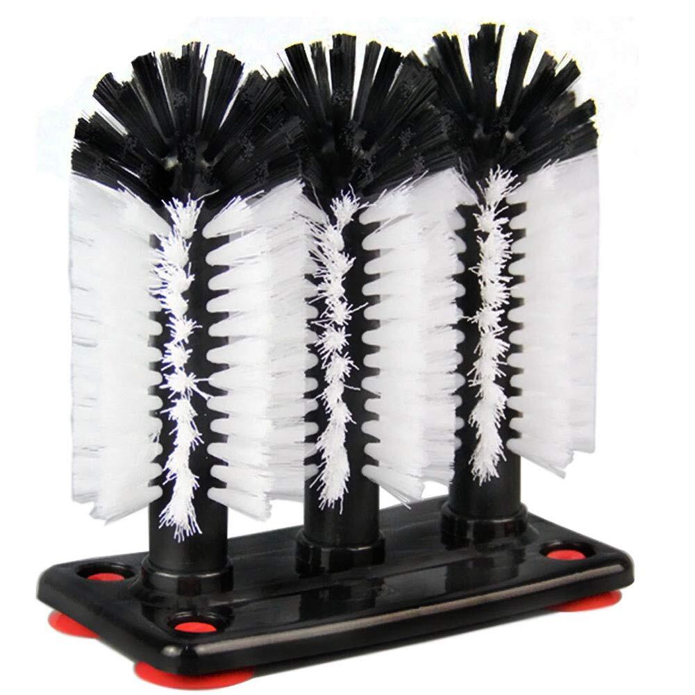 Water Bottle Cleaning Brush Glass Cup Washer with Suction Base 3 Head Bristle…