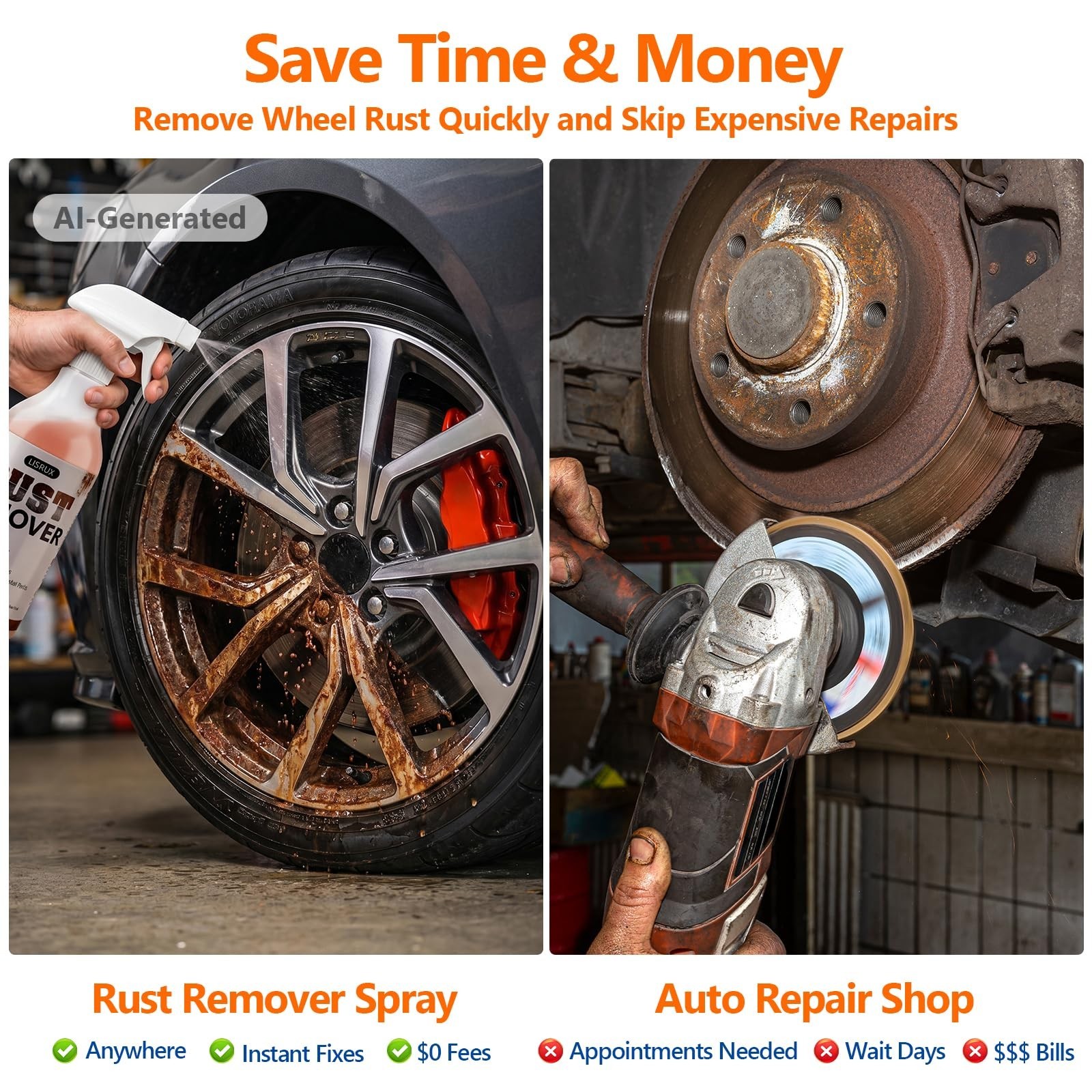 17 fl oz Rust Remover Spray – Fast-Acting Metal Cleaner for Automotive Parts, To
