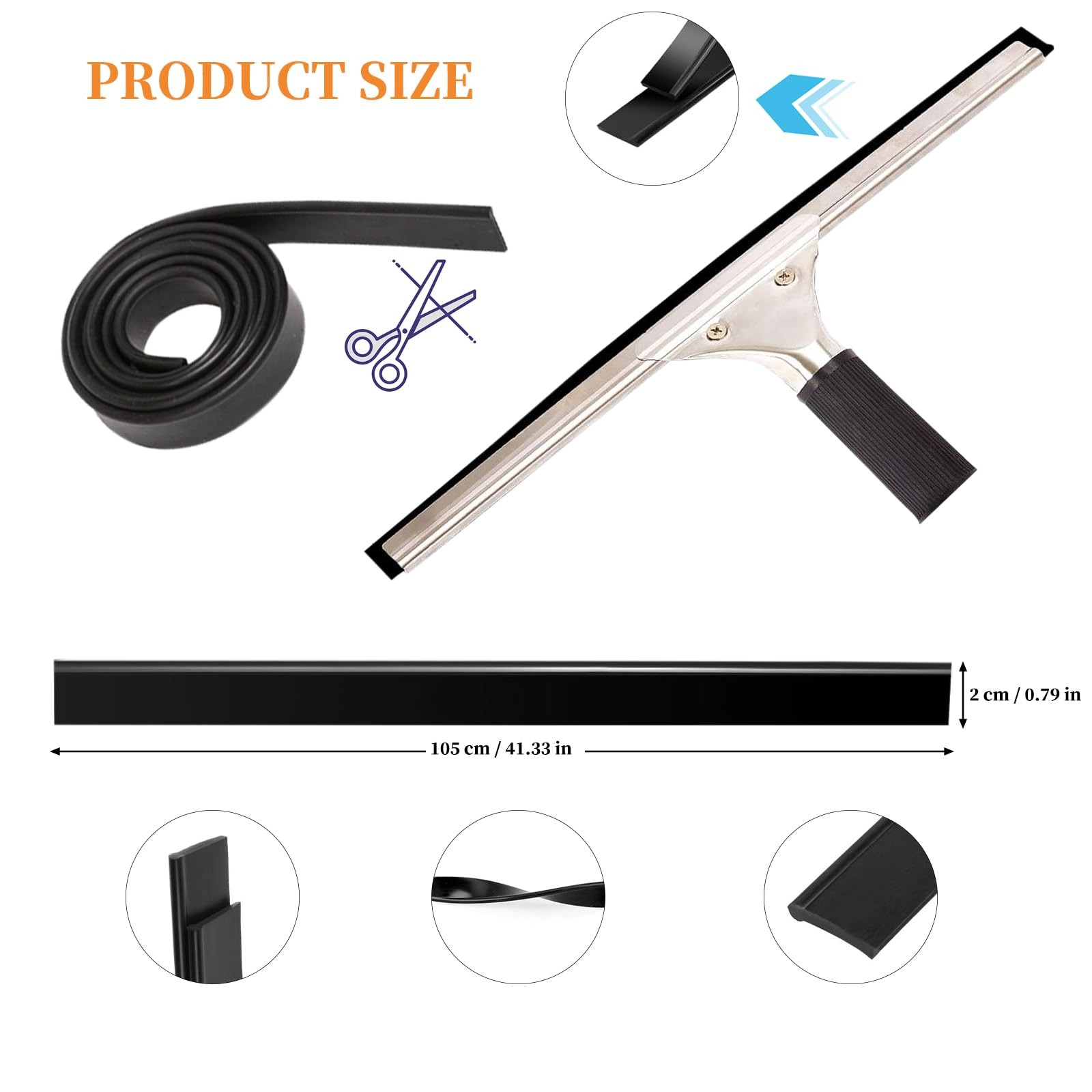 2 Pack 41 Inch Squeegee Replacement Rubber Blade for Window Glass Shower Doors