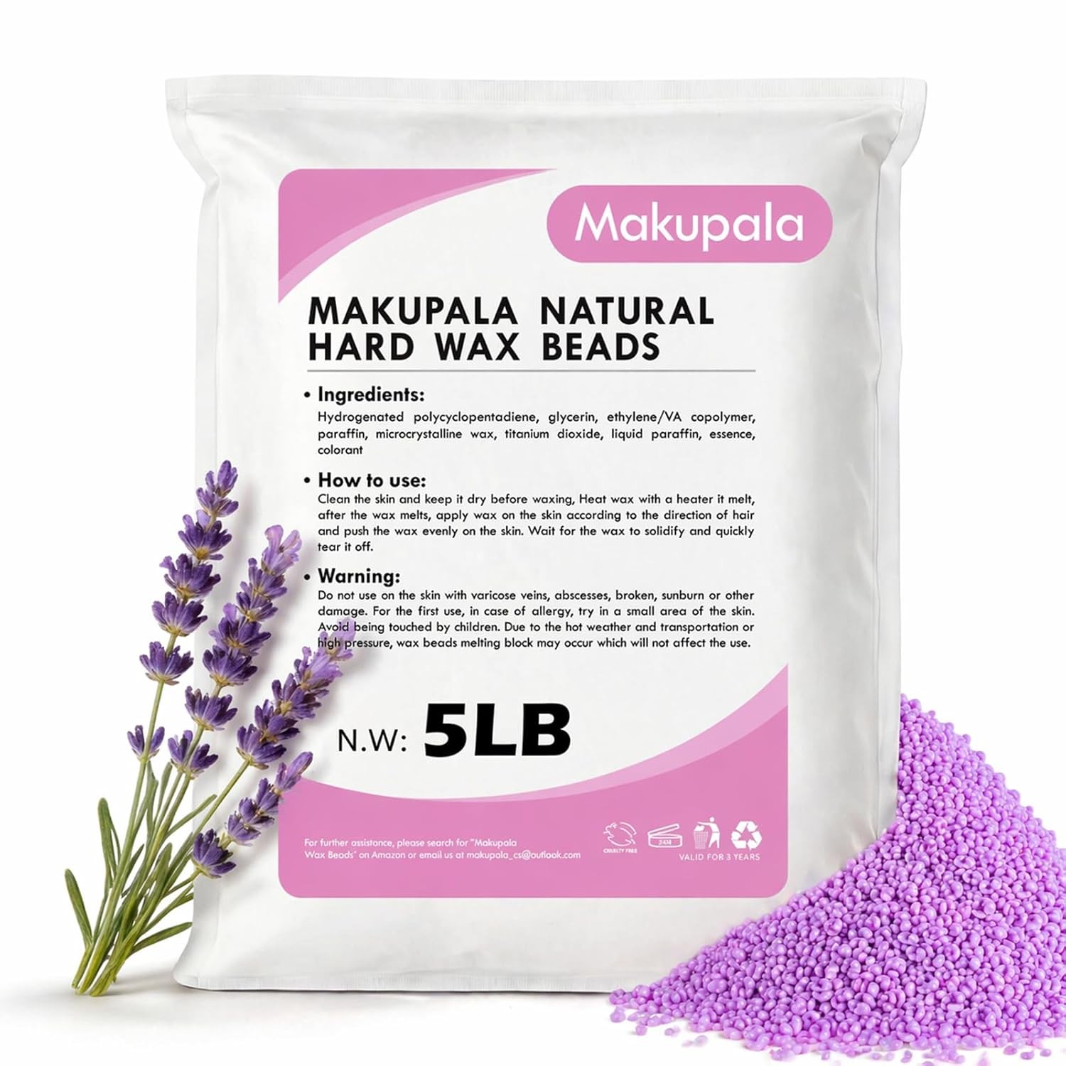 5LB Lavender Hard Wax Beads, Stripless Bulk Wax for Full Body, Brazilian, Biki