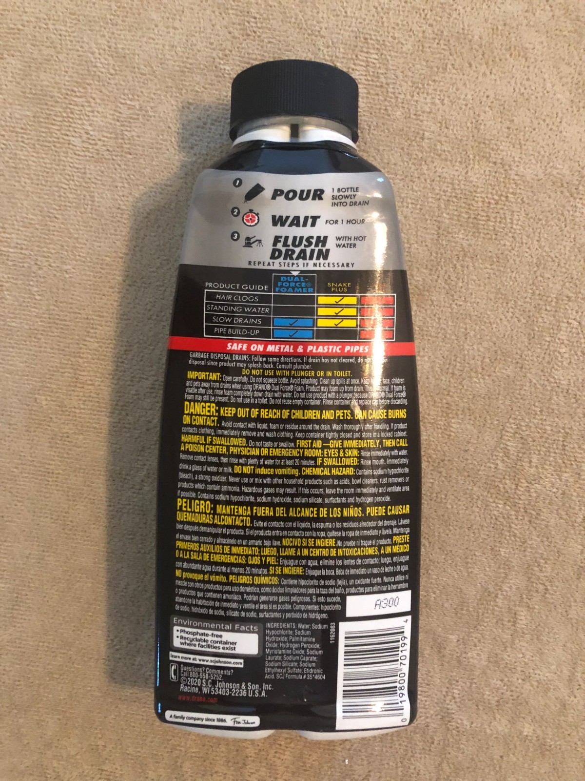 Commercial Line Drano Dual-Force Foamer Clog Remover 17 fl.oz. Bottle