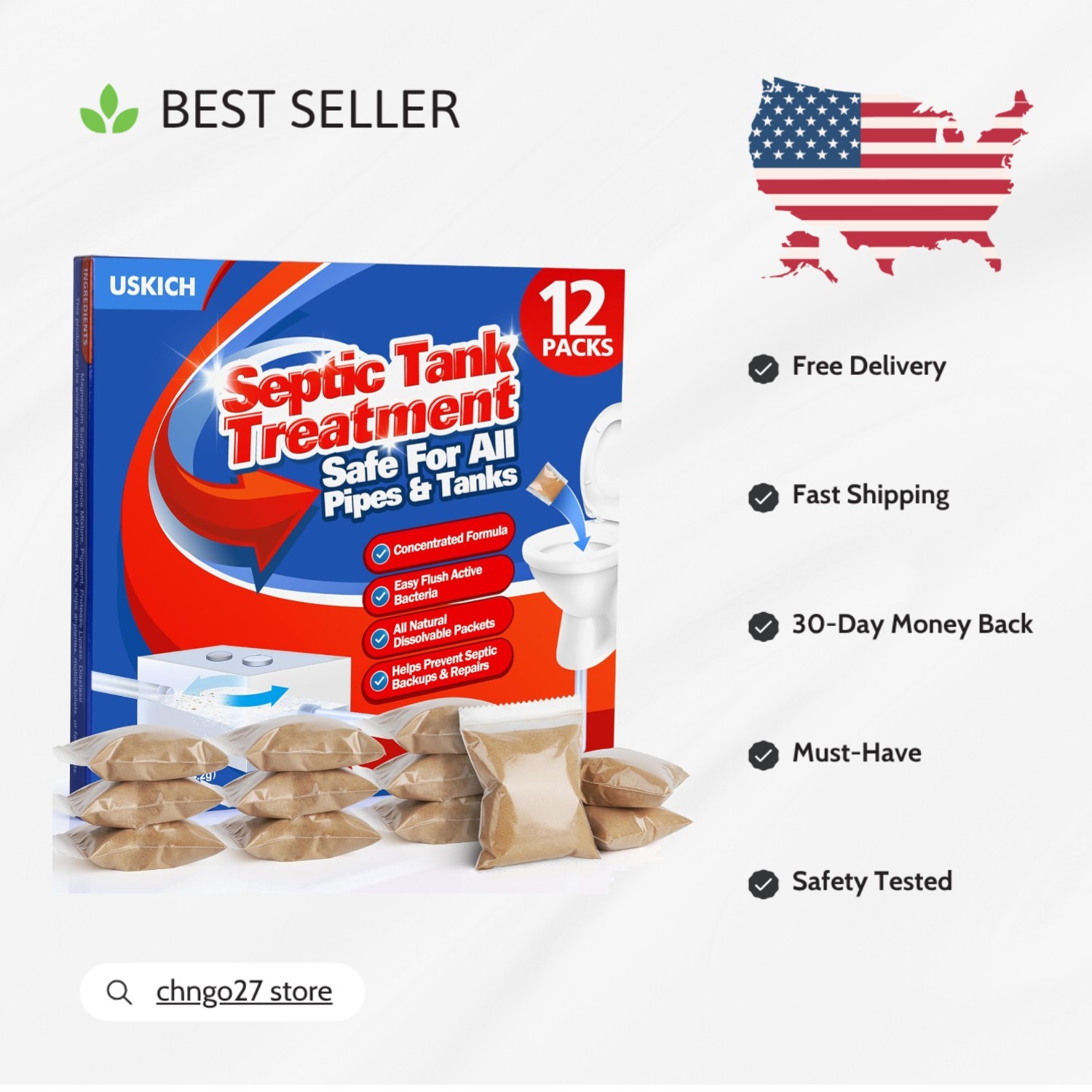 Eco-Friendly Septic Treatment – 12 Dissolvable Bacteria Packets for Odor Control