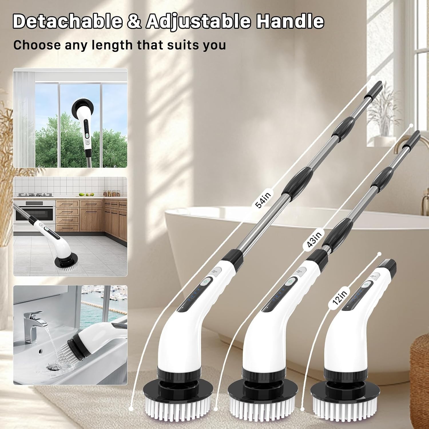 Electric Spin Scrubber,1200RPM Cordless Shower Scrubber, 2 Batteries