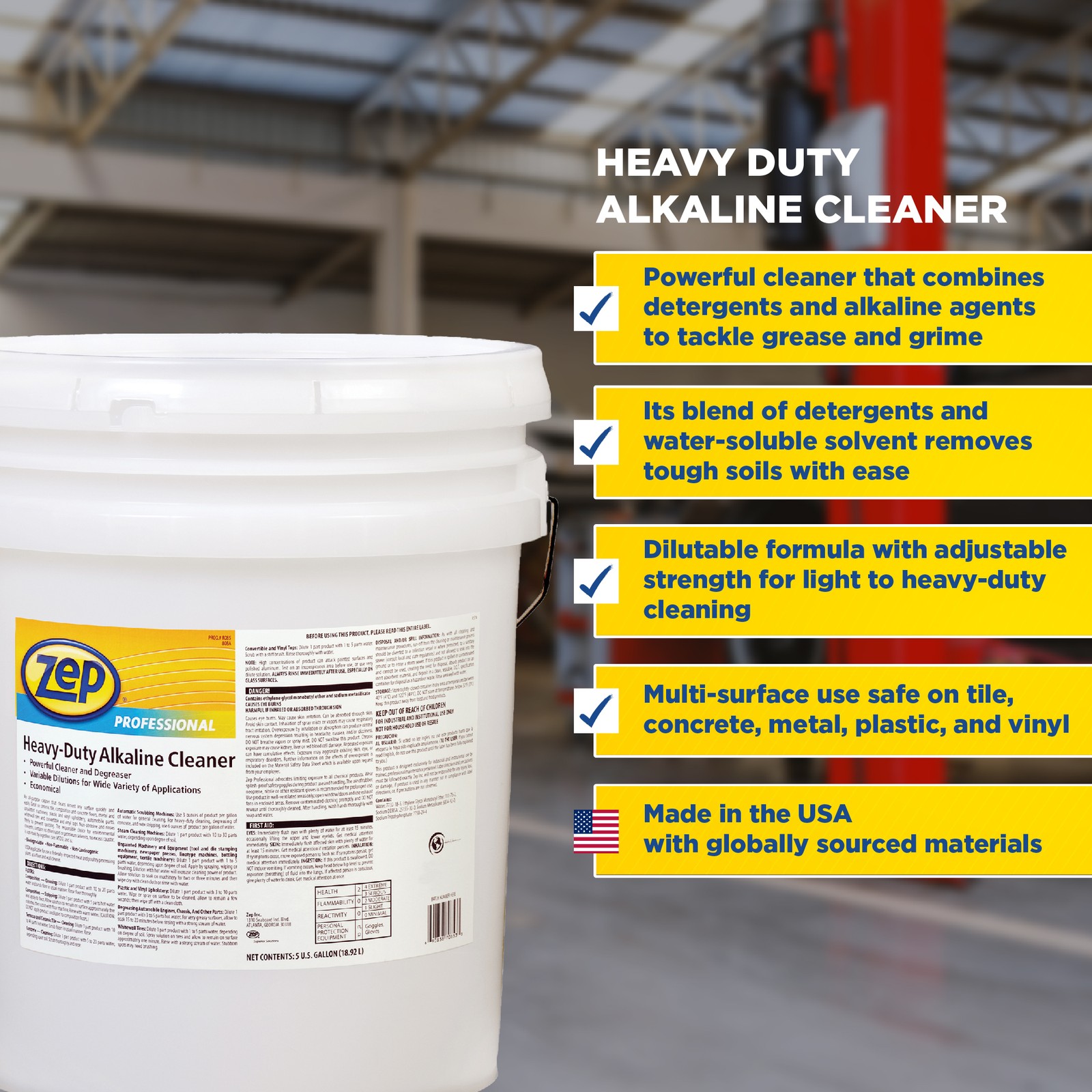 Zep Professional Heavy-Duty Alkaline Cleaner – 5 Gal (Each) – 1041569 – Powerful