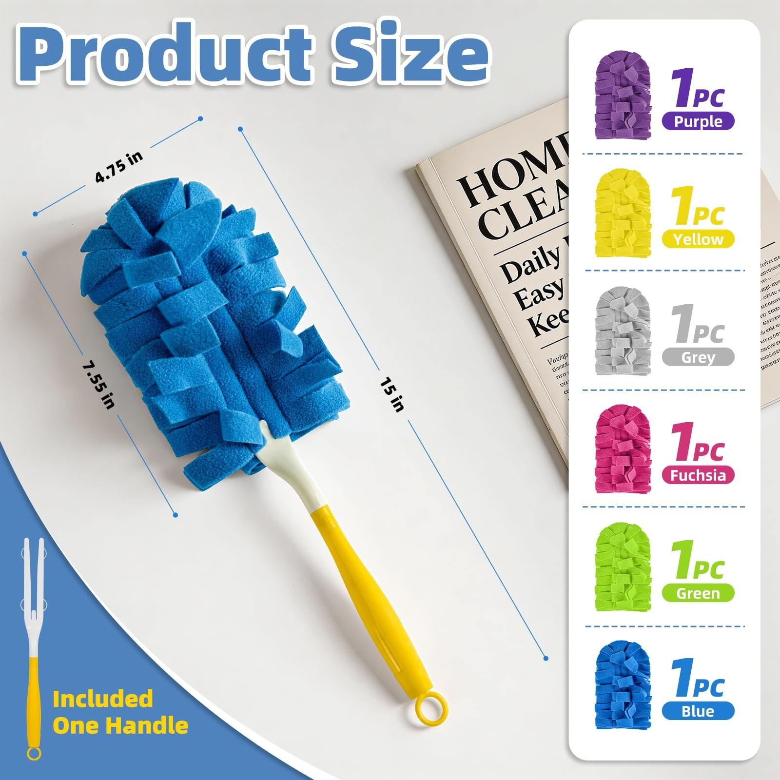 6 PCS Washable Fleece Duster Refills for Swiffer, 360° Cleaning Tool Set, Handle