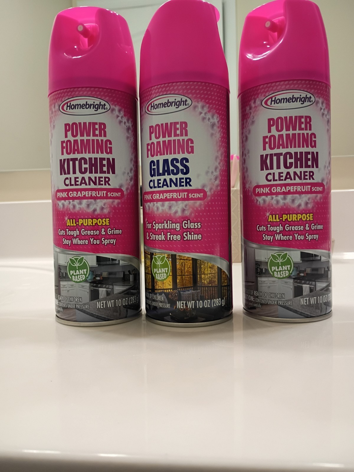 Homebright Power Foaming Kitchen & Glass Cleaner Pink Grapefruit Aerosol 3 Pack