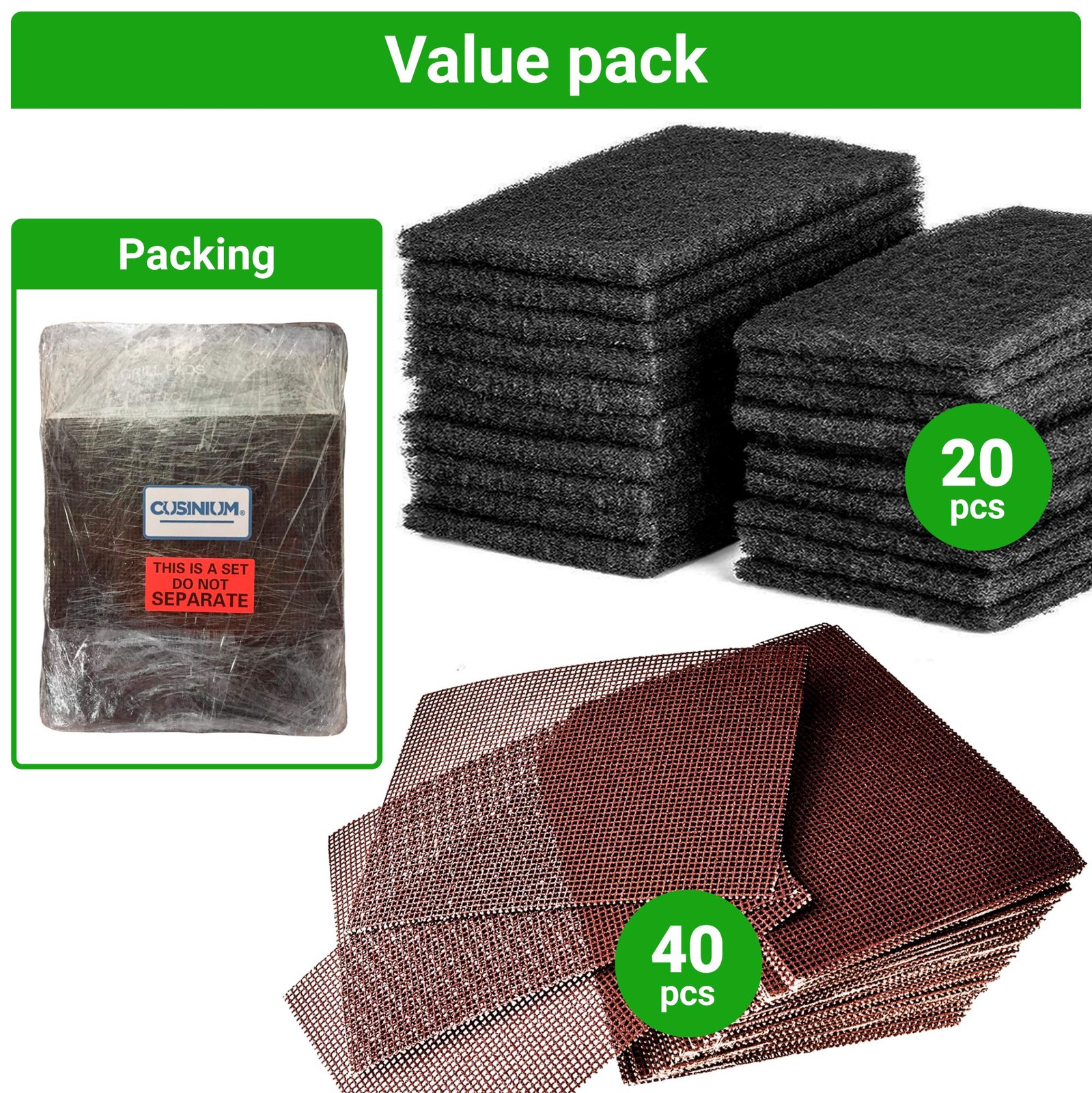 20-Pack Griddle Cleaning Pads + 40-Pack Grill Screens – Griddle Cleaning Bundle