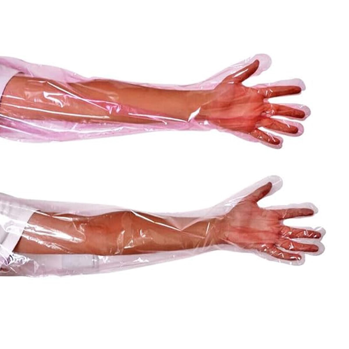 Jcwto 50pcs Disposable Long Plastic Full Arm Vet Gloves Large, Transparent