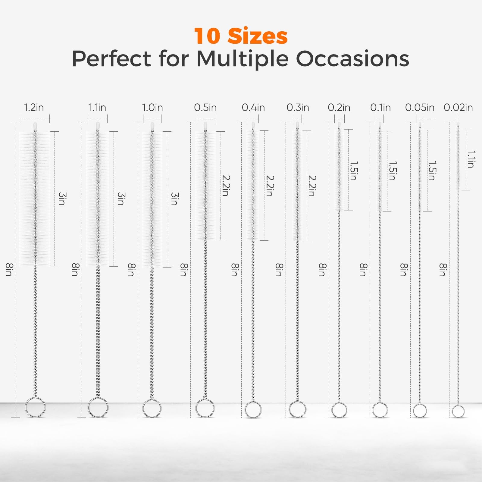Iwooduubb 10-Packs Premium Straw Cleaner Brush in Mixed Sizes, 8IN Long Reusa…