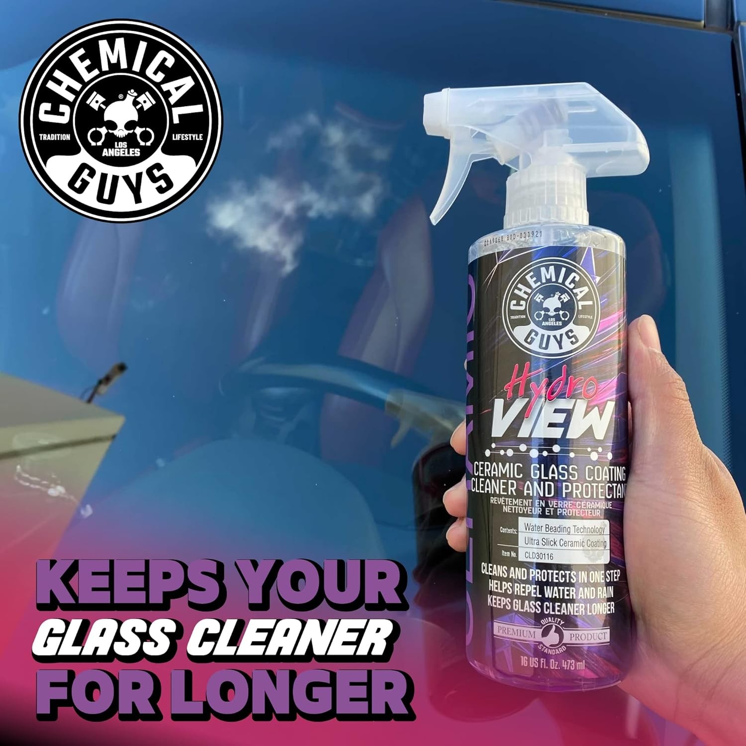 Chemical Guys HydroView Ceramic Glass Cleaner & Coating – Cleans & Adds Hydropho