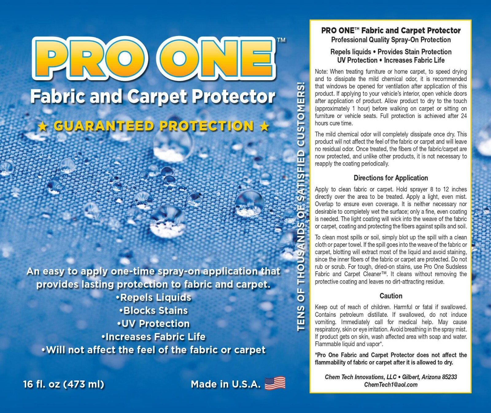 Pro One Fabric & Carpet Protector/Stain Proofing (16 oz) w/8 oz Sudsless Cleaner