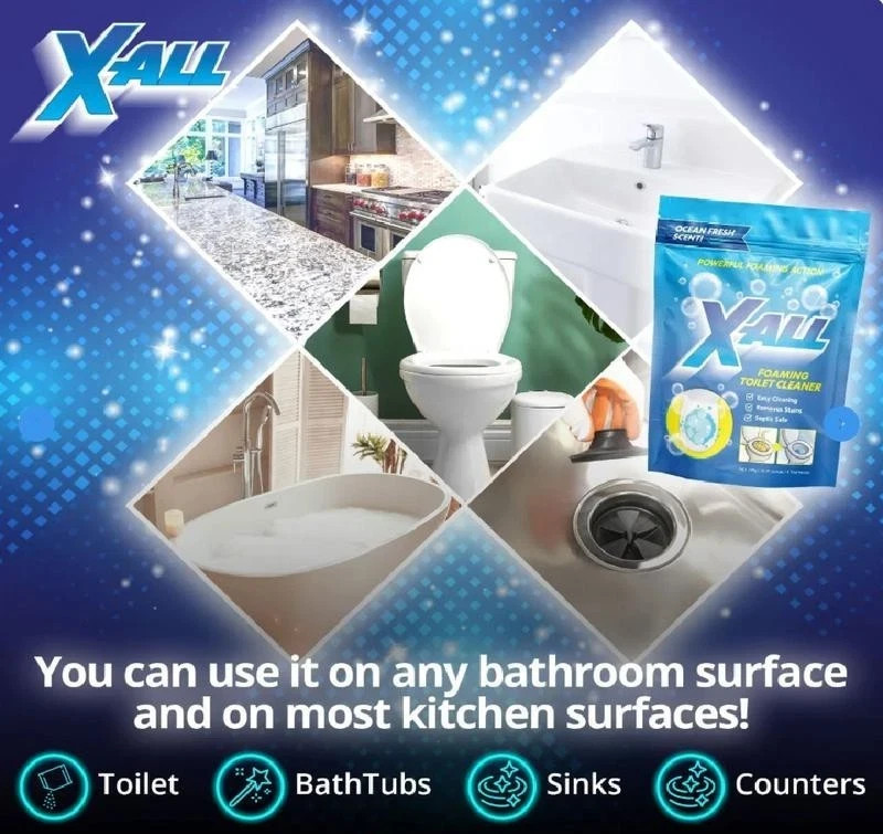 X-ALL Foaming Toilet Cleaner, Self-Activating Powder, 1 Pack(4 Treatments), New