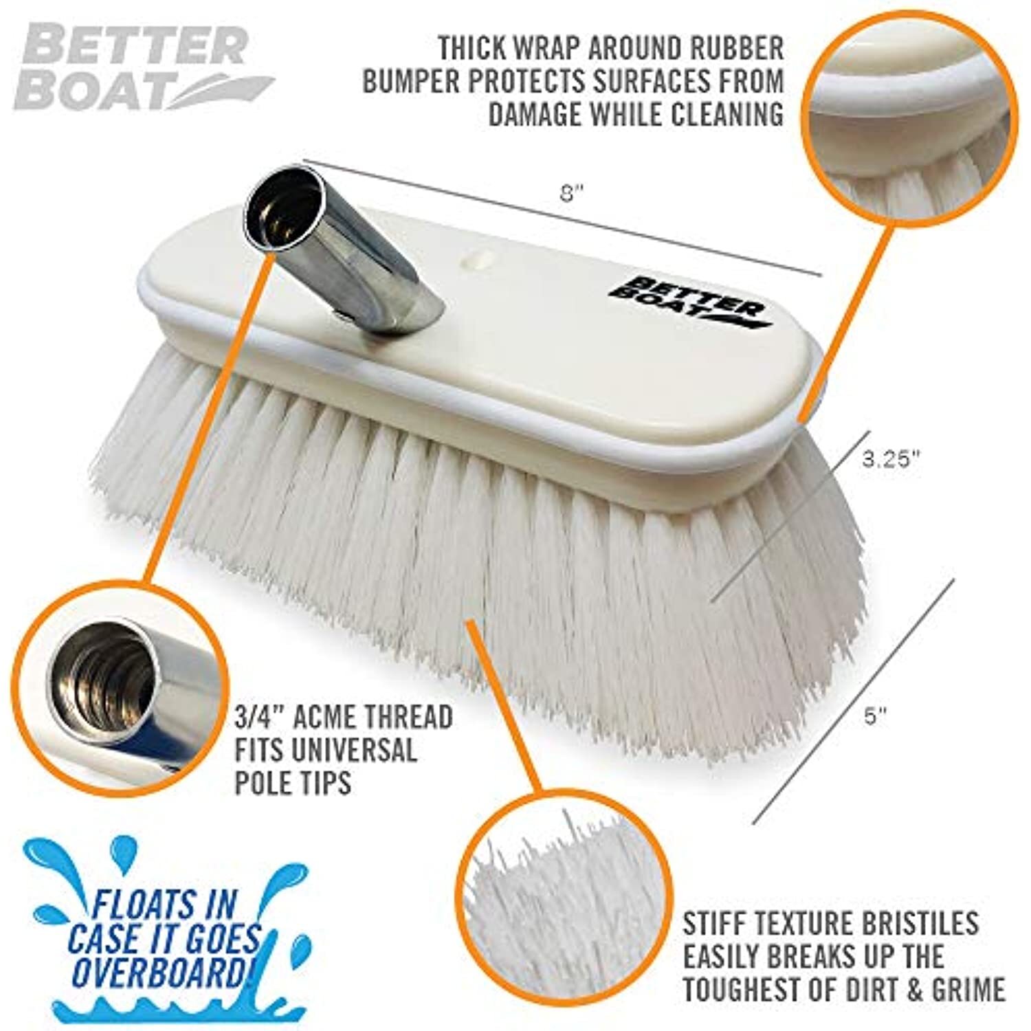 Car Wash Brush & Boat Brush Head Boat Deck Brush Scrubbing Bristle 8″ Scrub