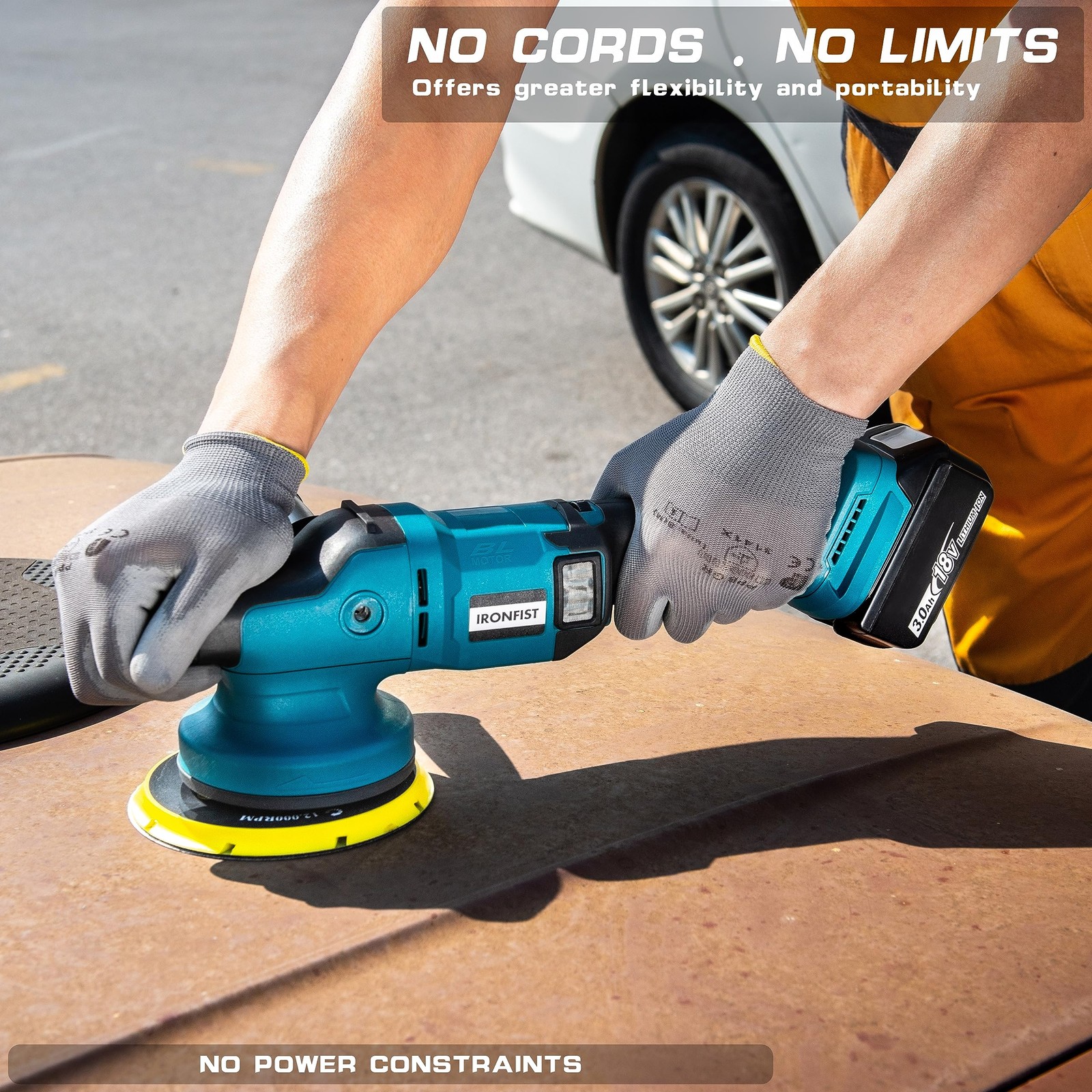 Cordless Car Polisher, 6 in Brushless Buffer Orbital Portable Polishing Waxer
