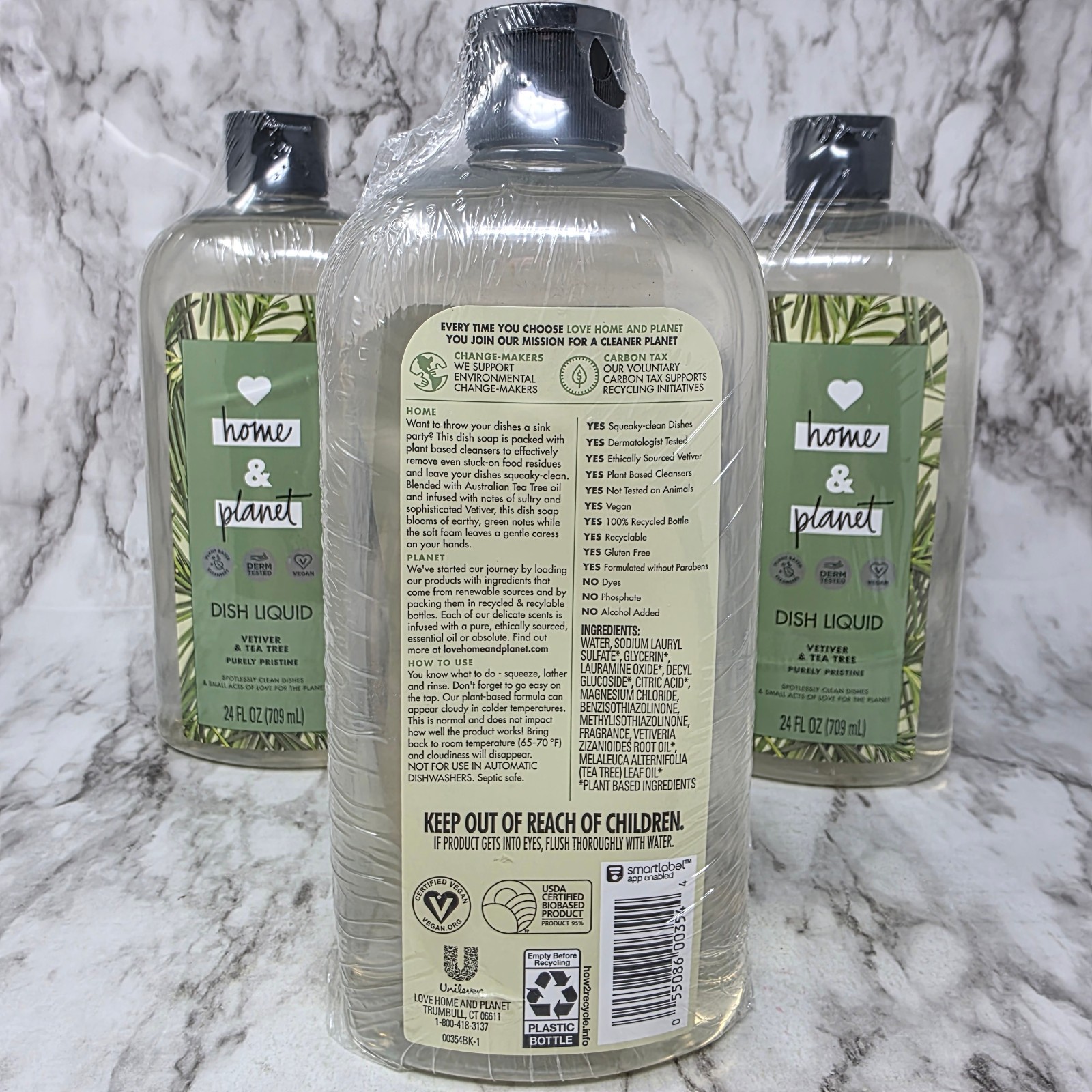 Lot of 3 Love Home & Planet Dish Liquid Vetiver & Tea Tree 24oz Vegan
