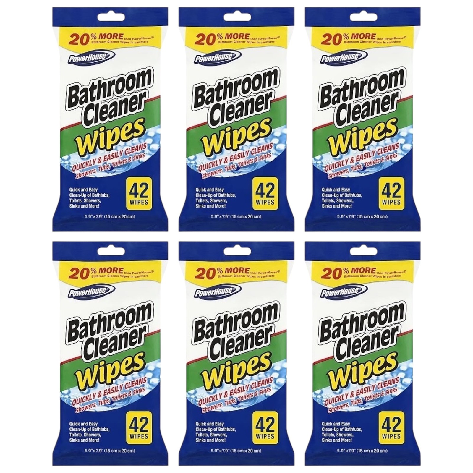 PowerHouse Bathroom Cleaner Wipes, 42 Wipes (Pack of 6)