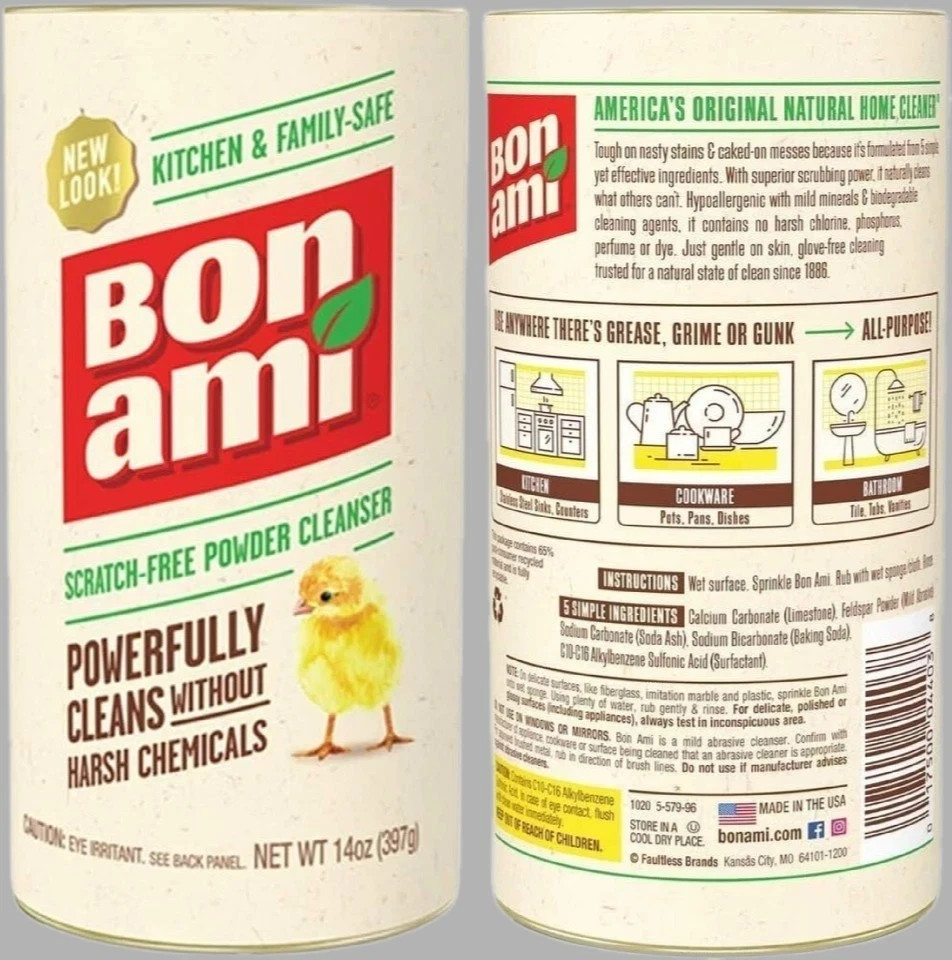 Bon Ami POWDER CLEANSER 14 oz. No Scent Cleaner Kitchen Bath Surfaces NEW