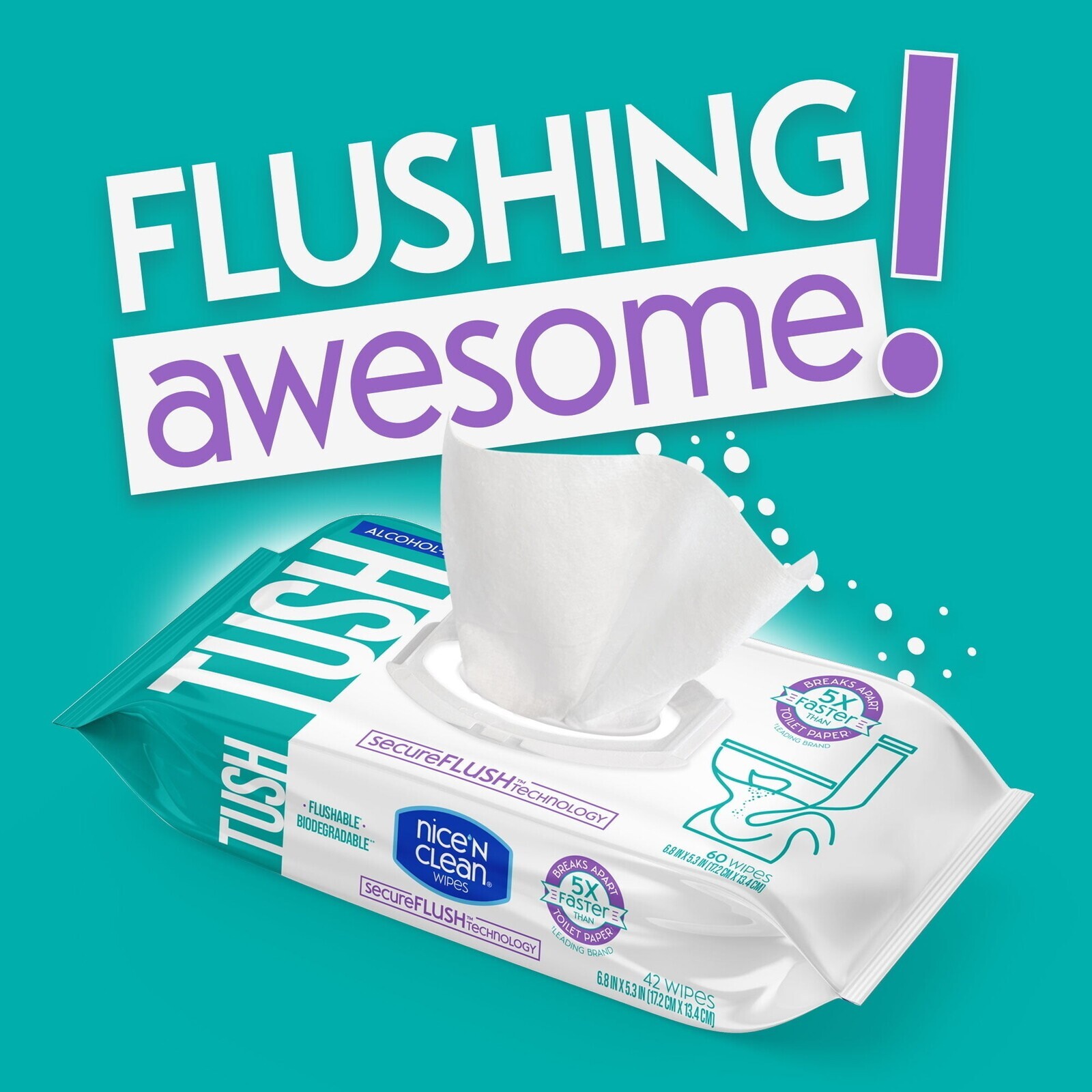 Flushable Wipes Alcohol Free Hypoallergenic Plant Based Gentle 126 Total Wipes