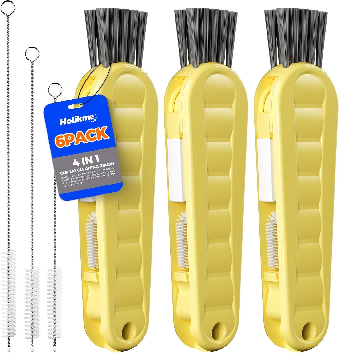 6 Pack 4 in 1 Cup Lid Cleaning Brush Set with 3 Straws, Multifunctional Bottle