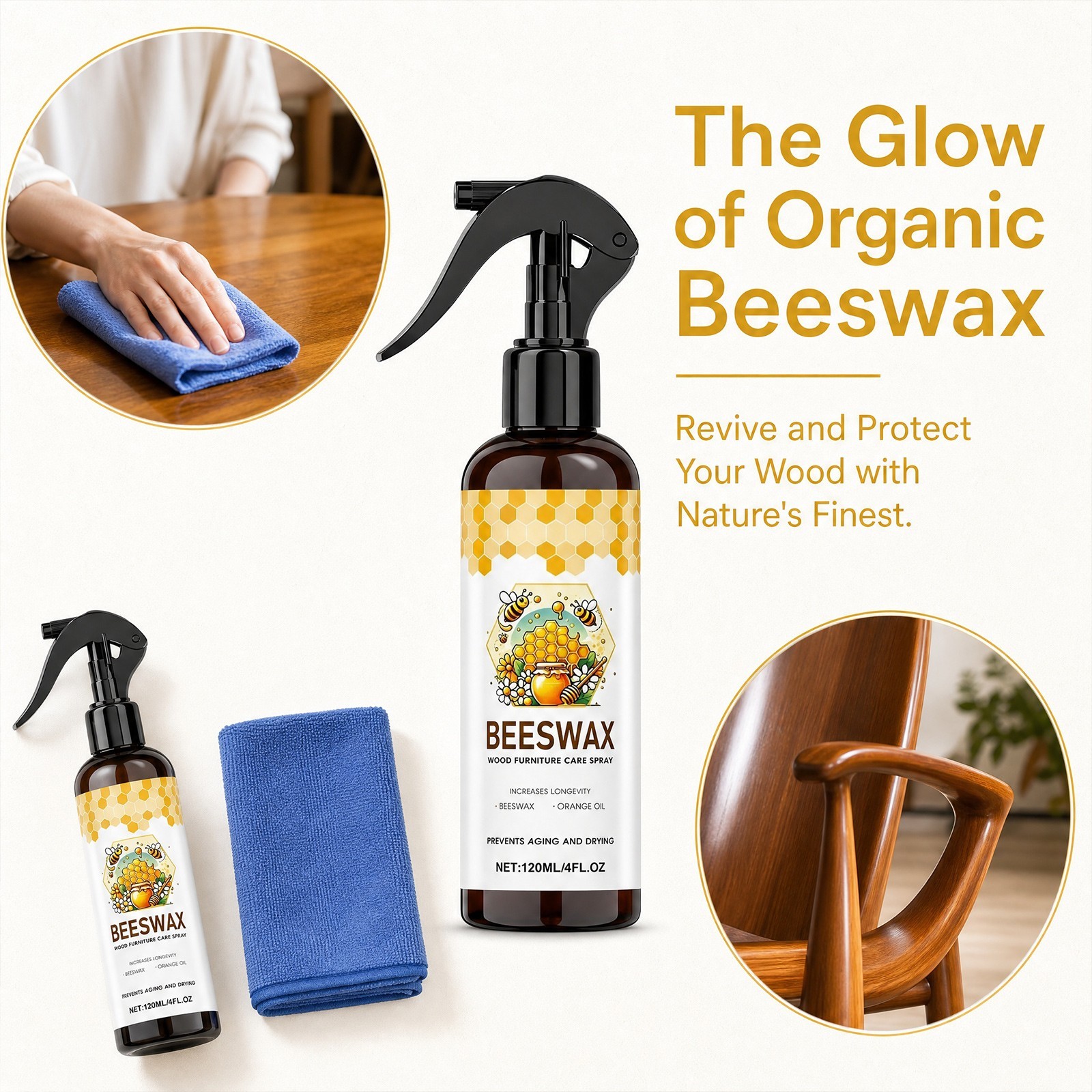 Natural Beeswax Wood Polish Spray – Furniture & Floor Cleaner Restorer