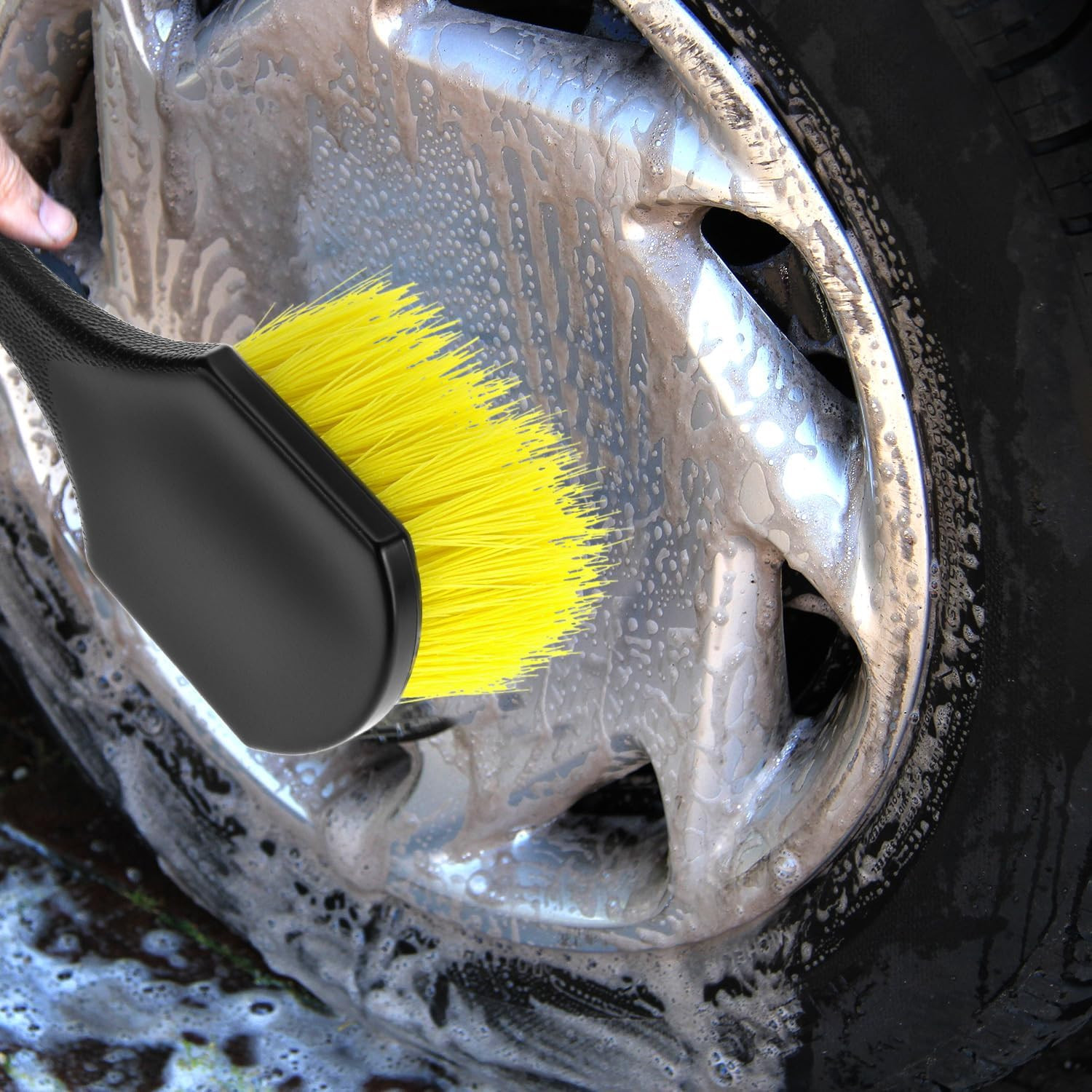 8″ Utility Scrub Brush with Plastic Handle and Yellow Polypropylene Bristles, 2