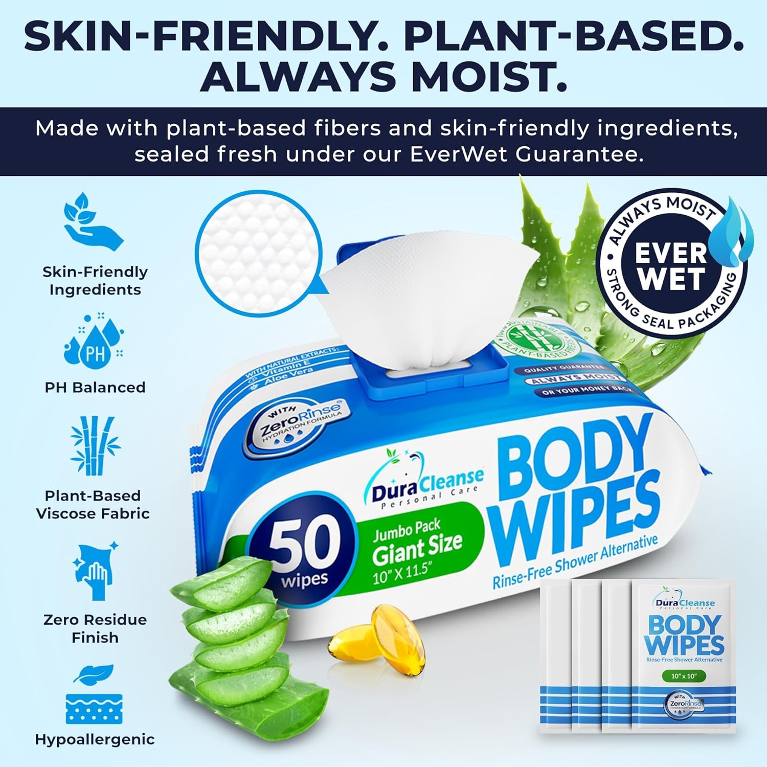 XL Body Wipes for Adults – (4 Pack) 200 Adult Shower Wipes + 16 Travel Bath Sh
