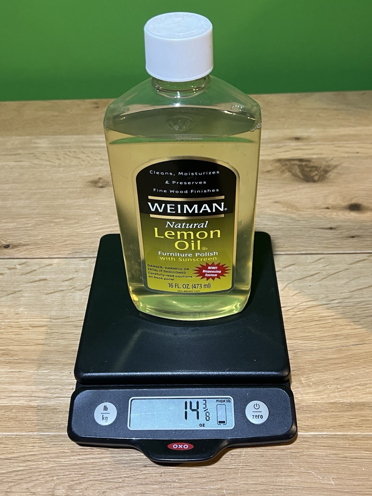 Weiman Natural Lemon Oil Furniture Wood Polish with Sunscreen 16 Oz Open Bottle