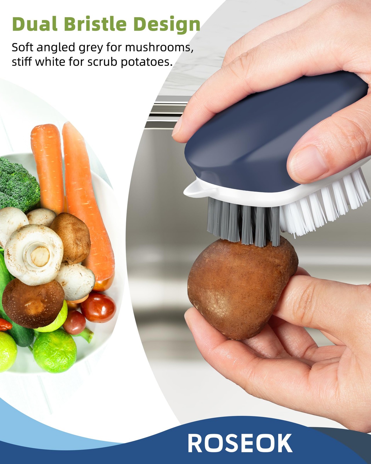 2 Pack Potato Scrubber and Veggie Brush Self-Standing Kitchen Brush Navy Blue