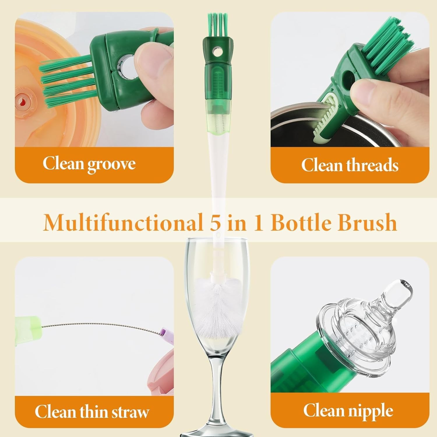 5 Pc Bottle Cleaning Brush Set Water Bottles Removable Multifunct Cleaning Tools