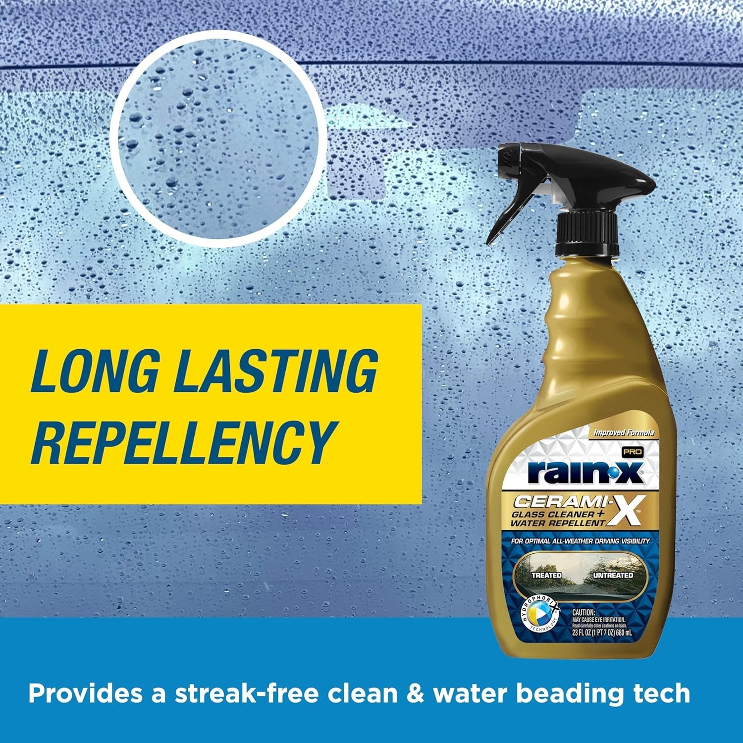 HydrophobiX Technology Glass Cleaner + Water Repellent 23oz – Cleans & Protects