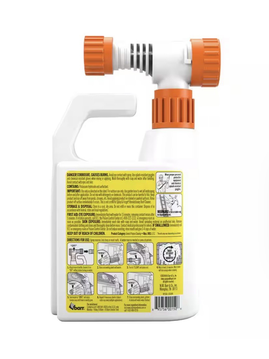 Spray & Forget Revolutionary Roof Cleaner 32 Oz Liquid Hose-End Bottle New