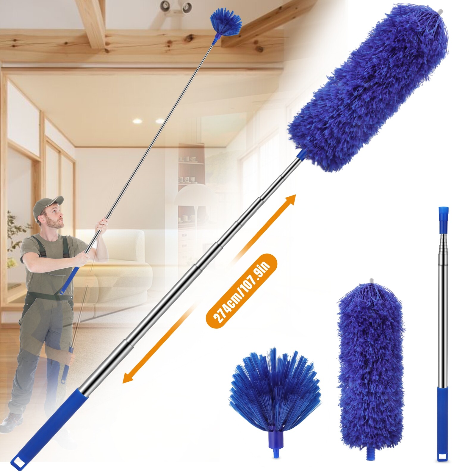 Extendable Microfiber Duster & Cobweb Dusting Brush Household Cleaning Tool Set