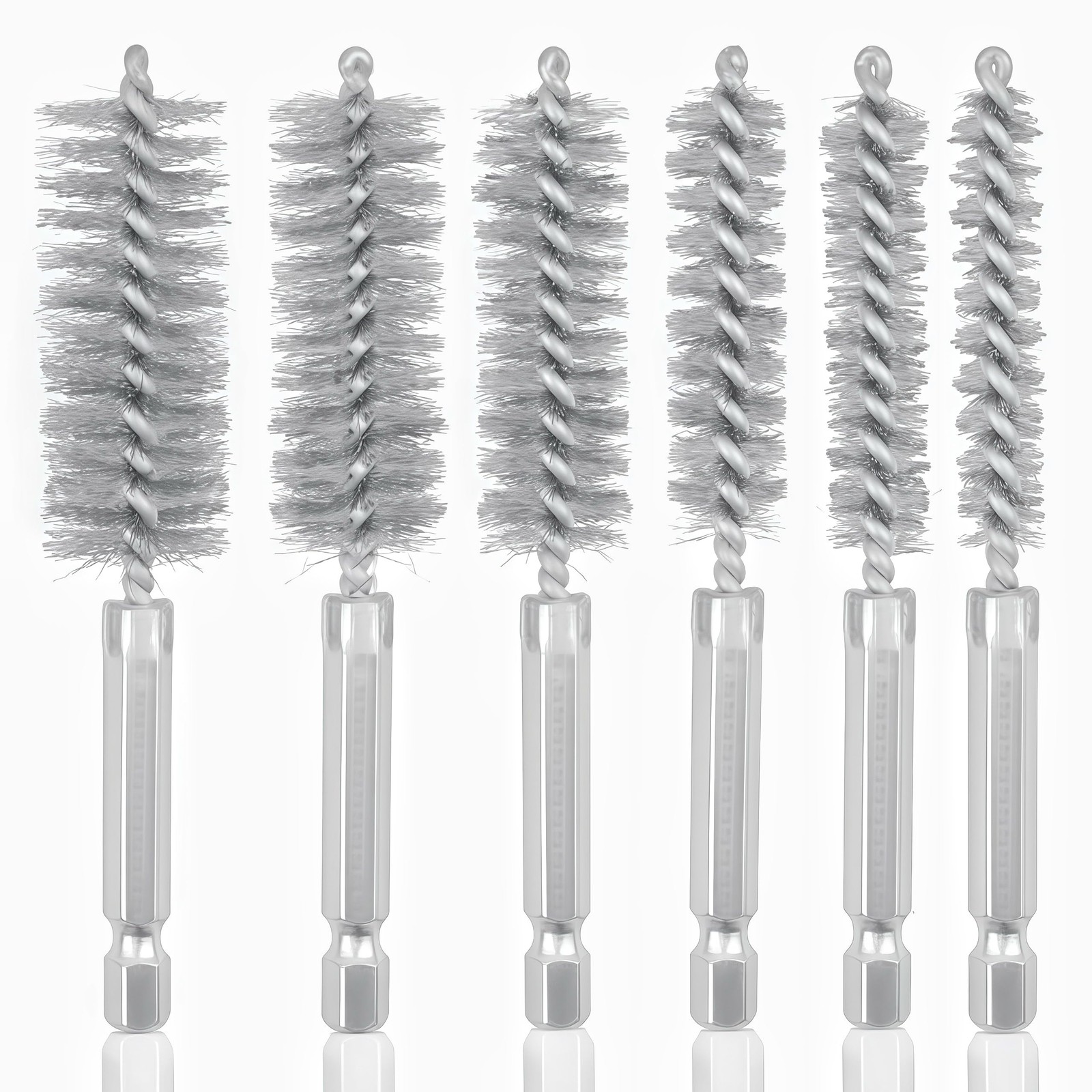 6 Pcs Stainless Steel Wire Bore Brush Set 1/4 Inch Hex Shank Twisted Drill Brush
