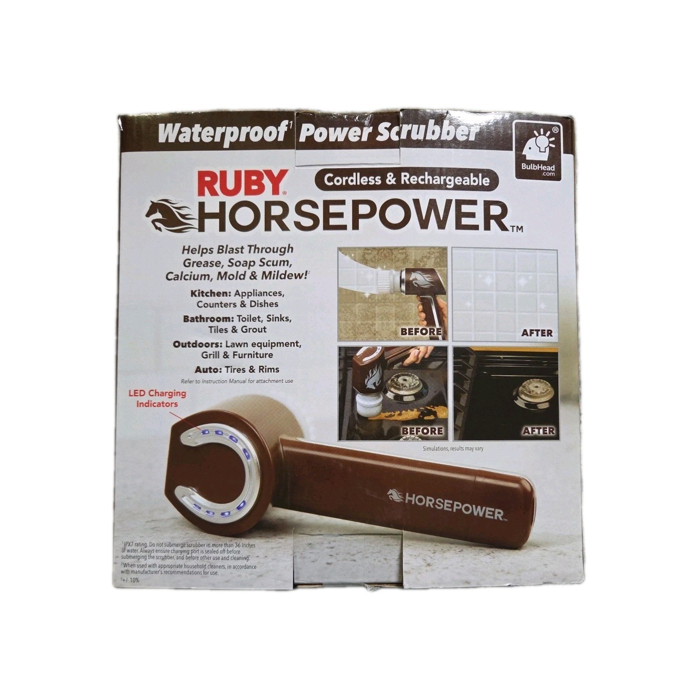 Ruby Horsepower Cordless Rechargeable Power Scrubber 5 Brush Heads Ships Free -s