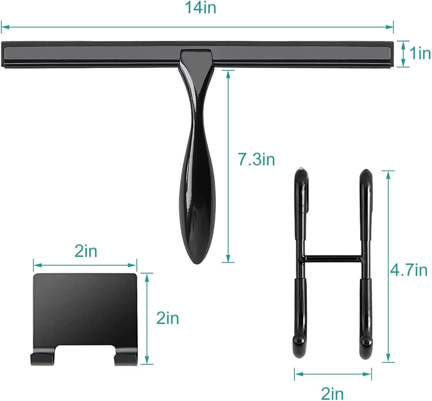 All-Purpose 14-Inch Shower Squeegee with Matte Black Finish & Hooks Included