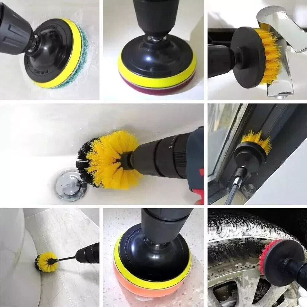 Drill Brush Set 4 Piece (Yellow) with 6″ Extension – Fast Free Shipping