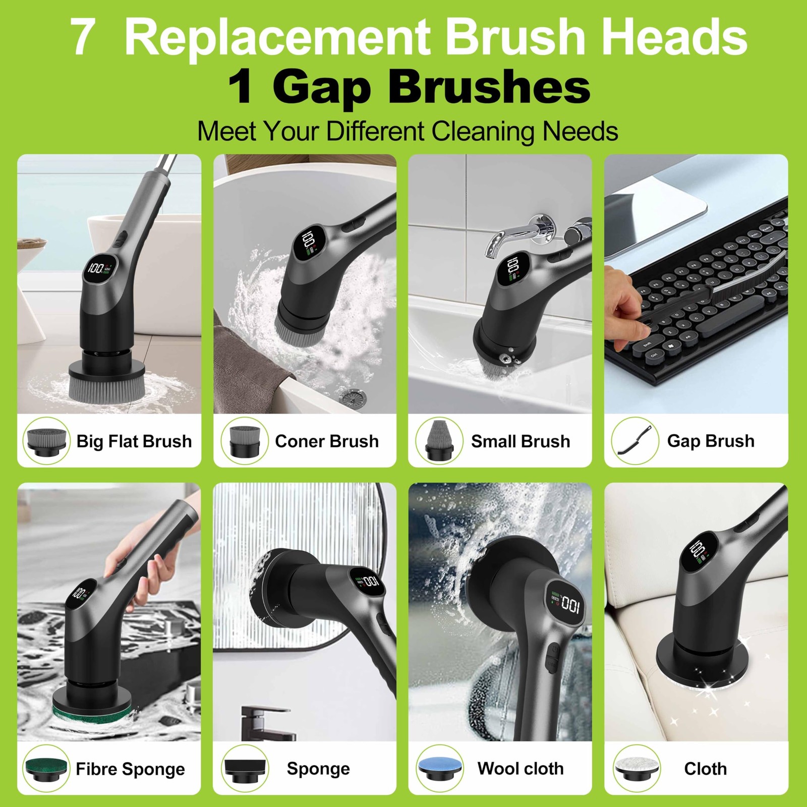 -Electric Spin Scrubber – 10-in-1 Cordless Shower Scrubber & Cleaning Brush w…