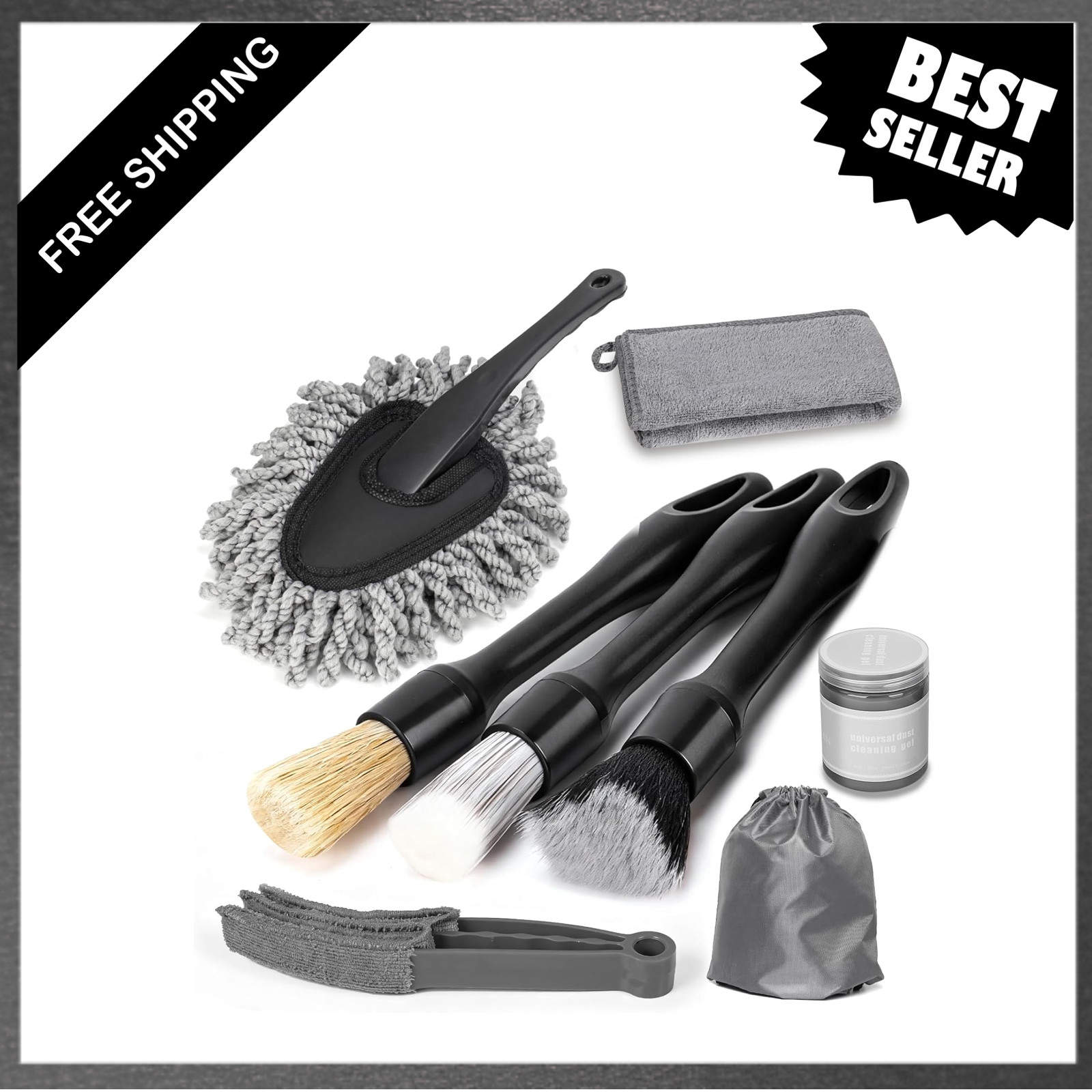 Car Interior Detailing Kit 8 Pieces with Cleaning Gel Microfiber Towel Air Vent